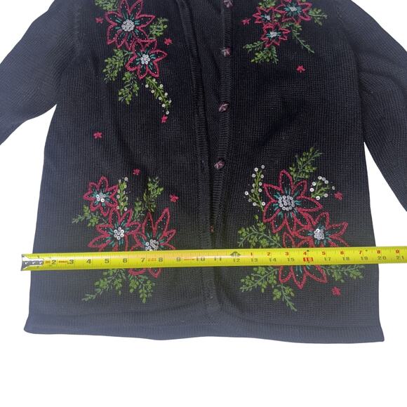 Draper’s and Damon’s cardigan Jacket Black Poinsettia Embroidered Sz M - Picture 4 of 8